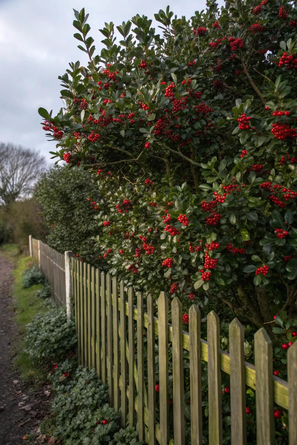 Holly trees add year-round interest and privacy.