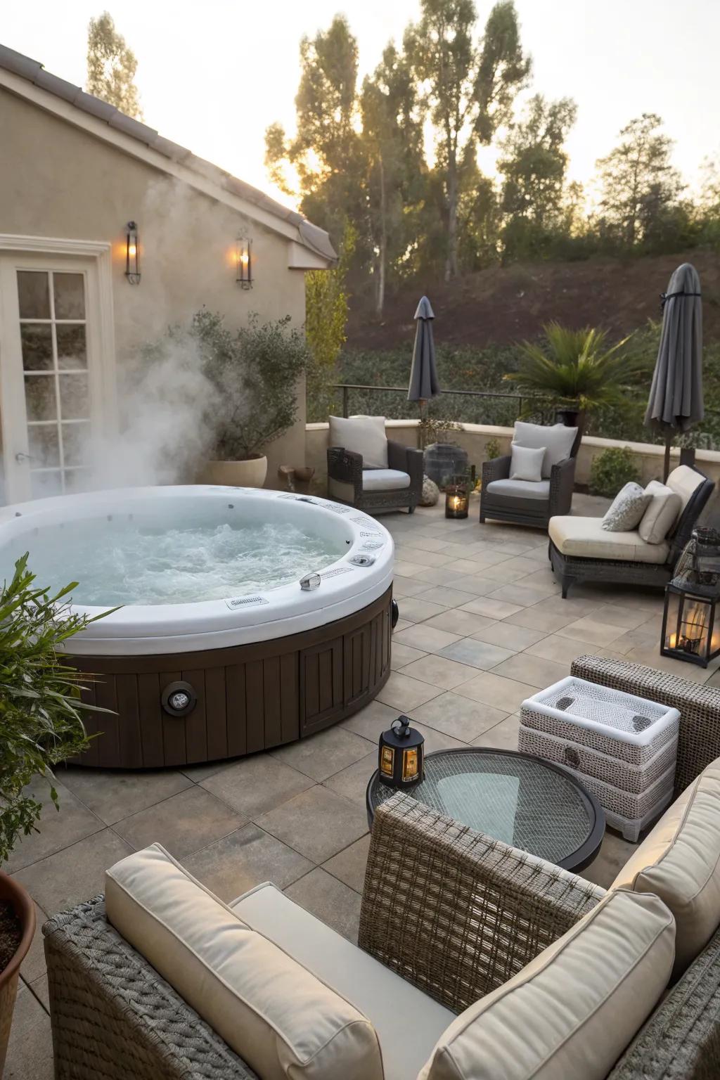 Relax in style with cozy seating around your hot tub.