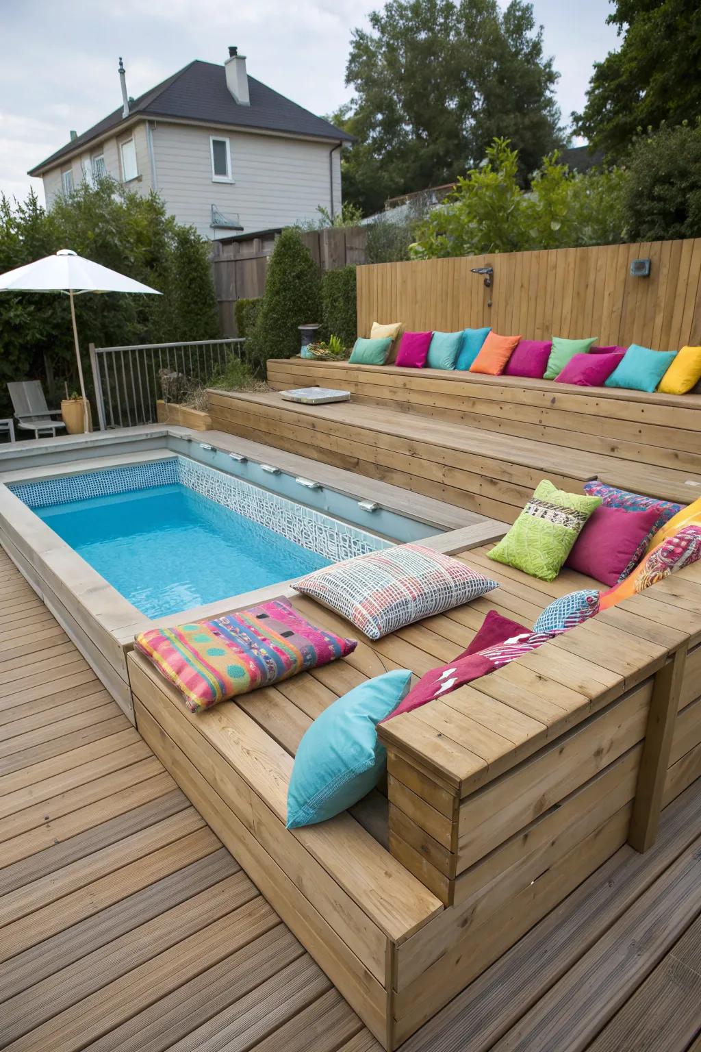 Built-in seating enhances the comfort and style of your pool deck.
