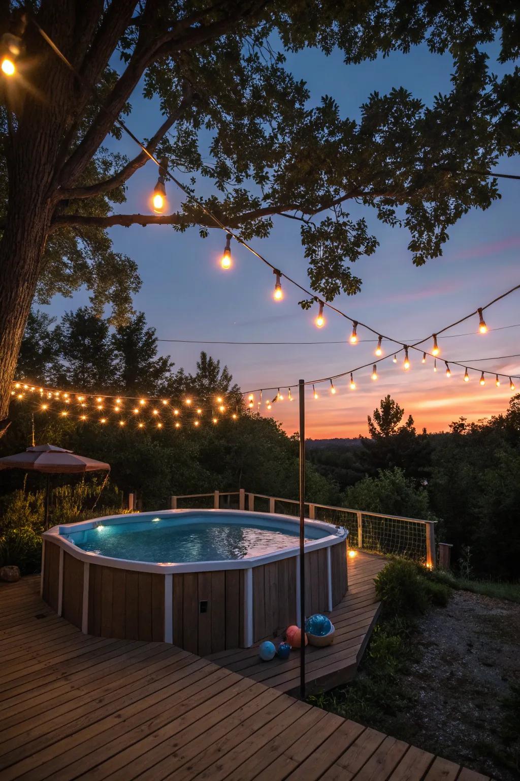 String lights add a touch of magic to your nighttime poolside.