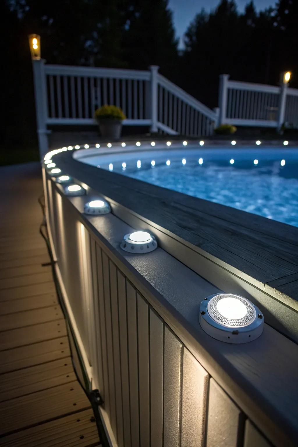 Integrated deck lights subtly light up pathways, ensuring a safe and stylish poolside environment.