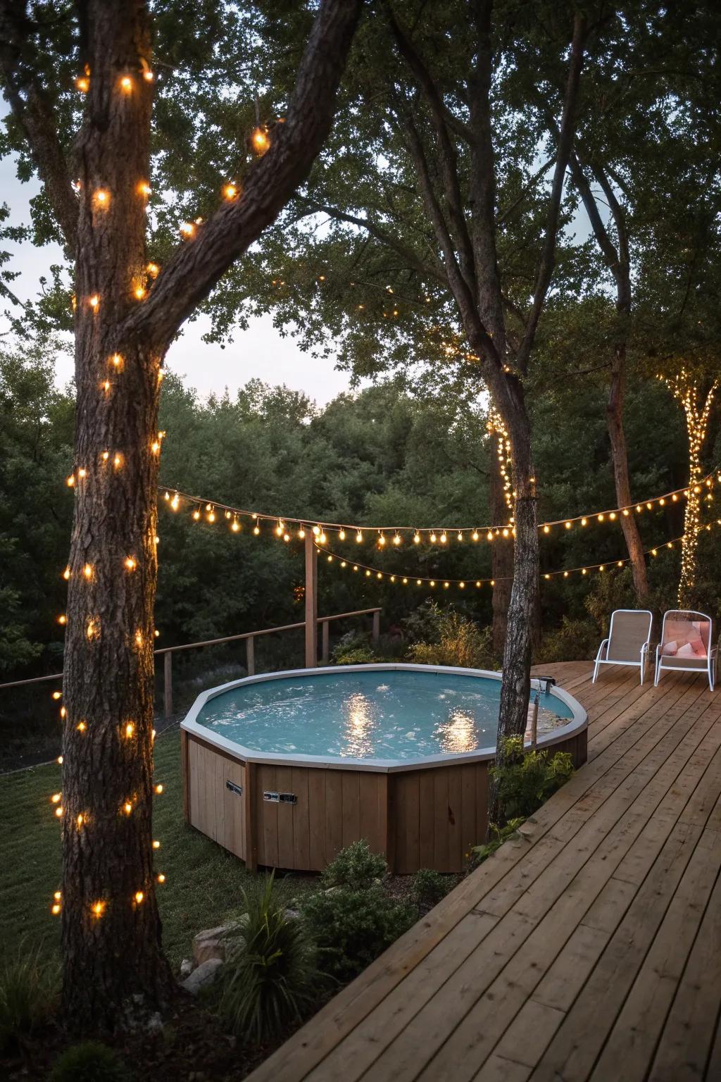 String lights add a touch of magic to your pool area.