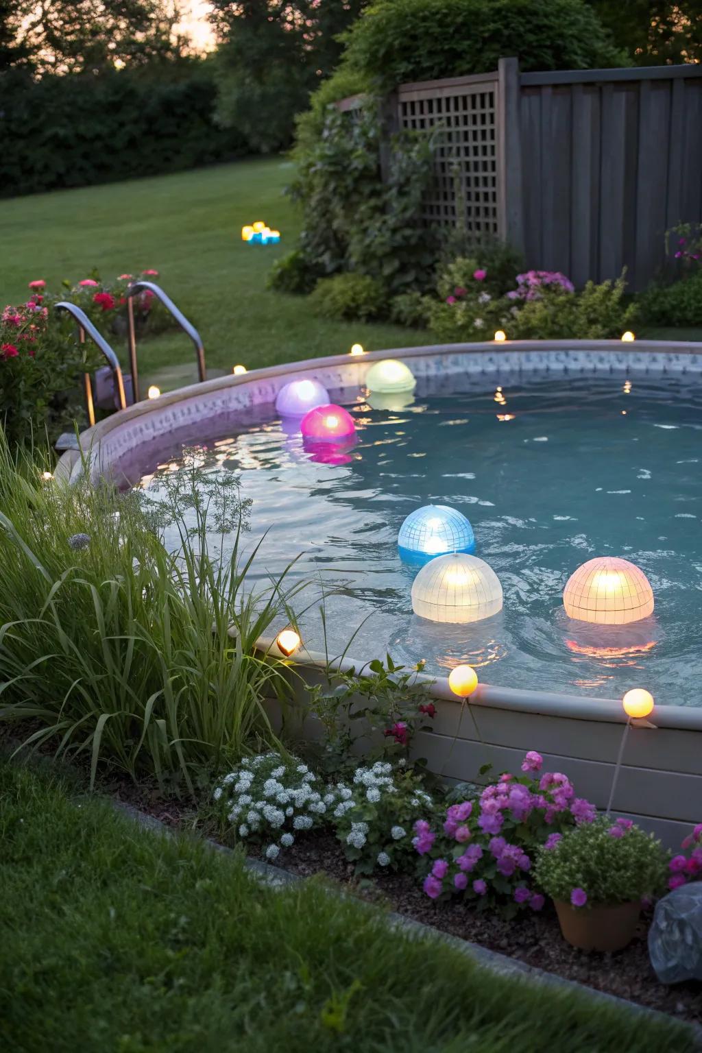 Floating lights add a whimsical and dreamy touch to your pool.