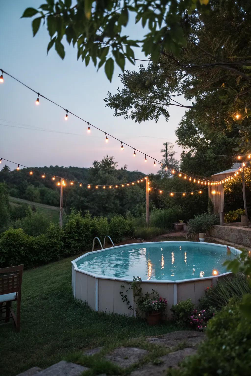 String lights adding a magical touch to the pool area