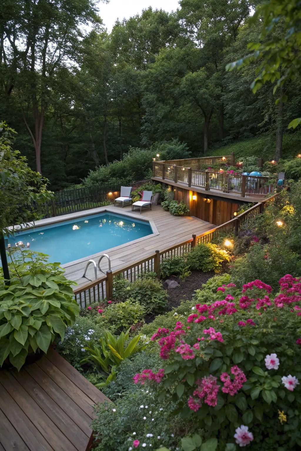 Blend your pool deck with nature for an enchanting retreat.