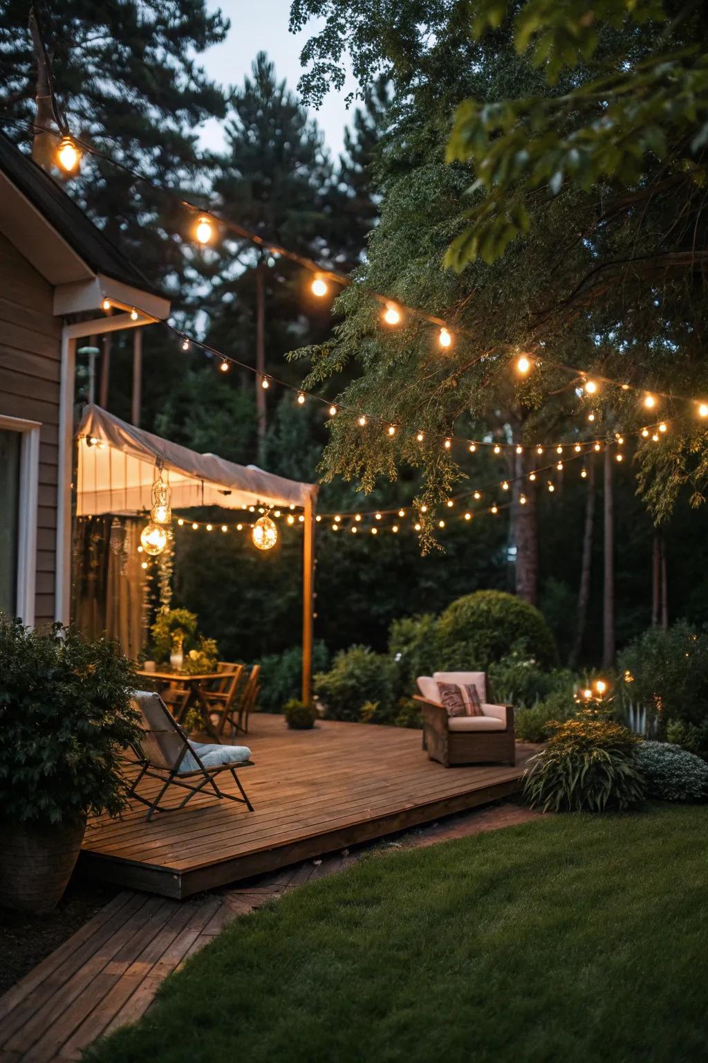 String lights add a magical touch to any outdoor space.