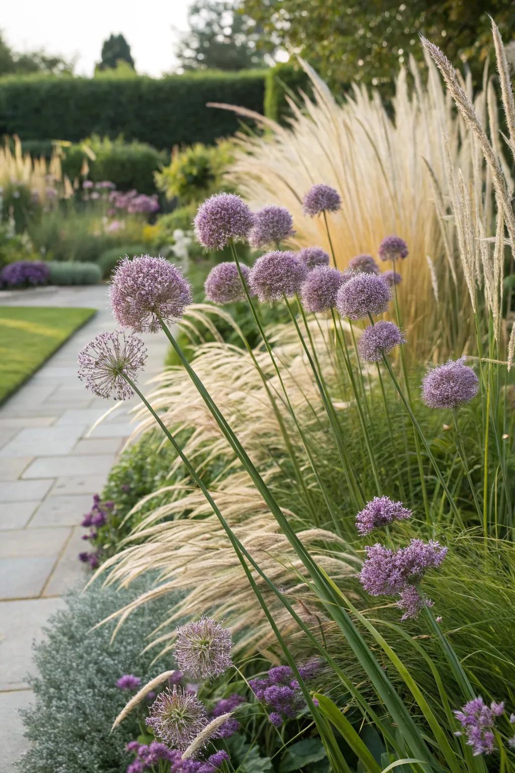 Alliums and ornamental grasses for a dynamic garden landscape