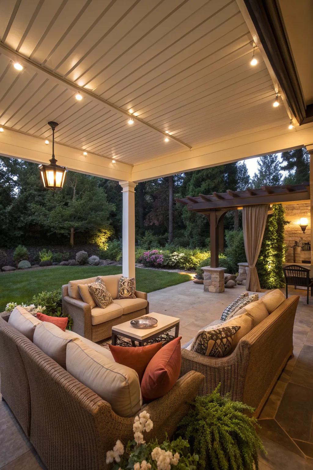 Create a cozy outdoor living room under your alumawood patio cover.