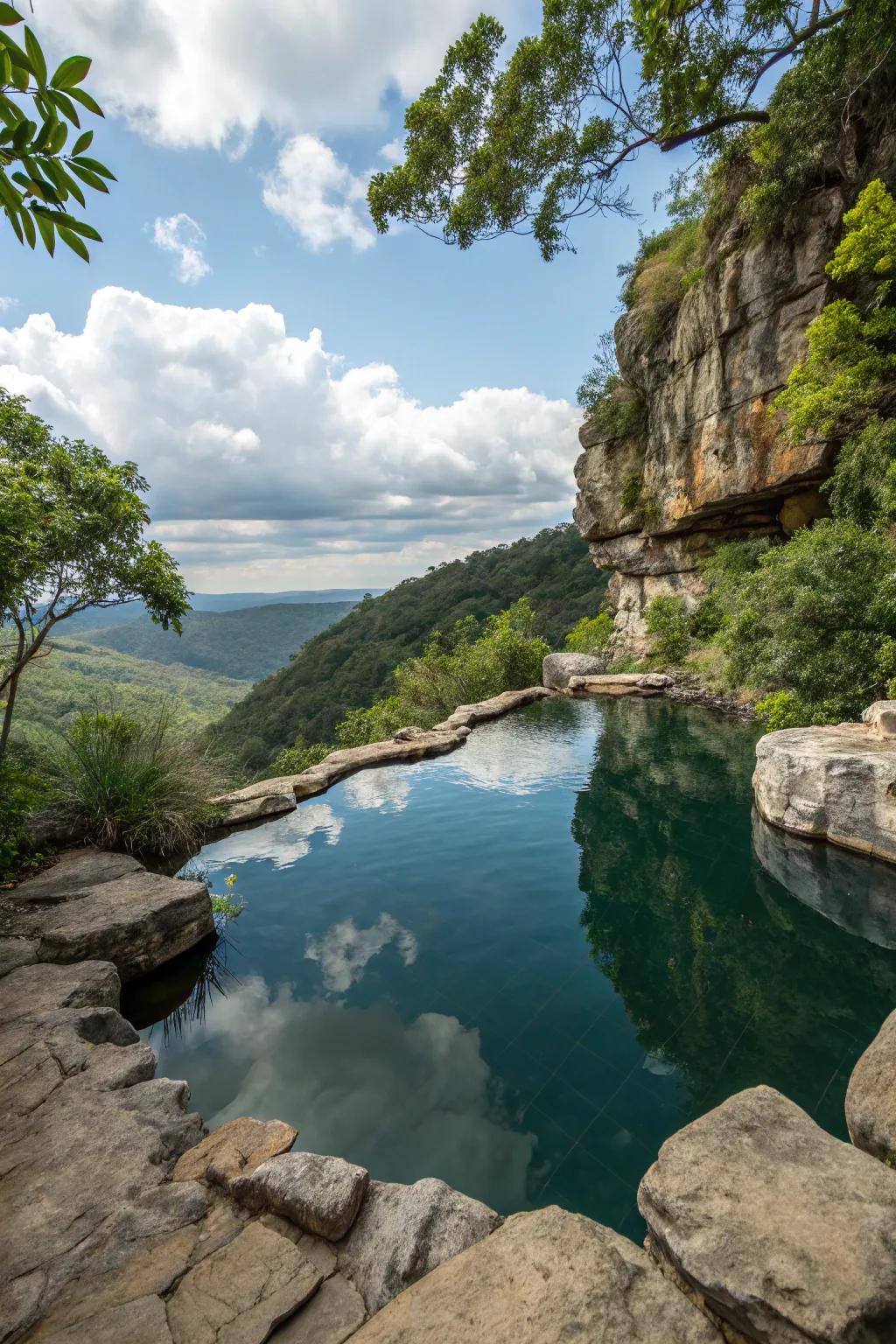 A natural pool set against a cliff, showcasing raw beauty and tranquility.