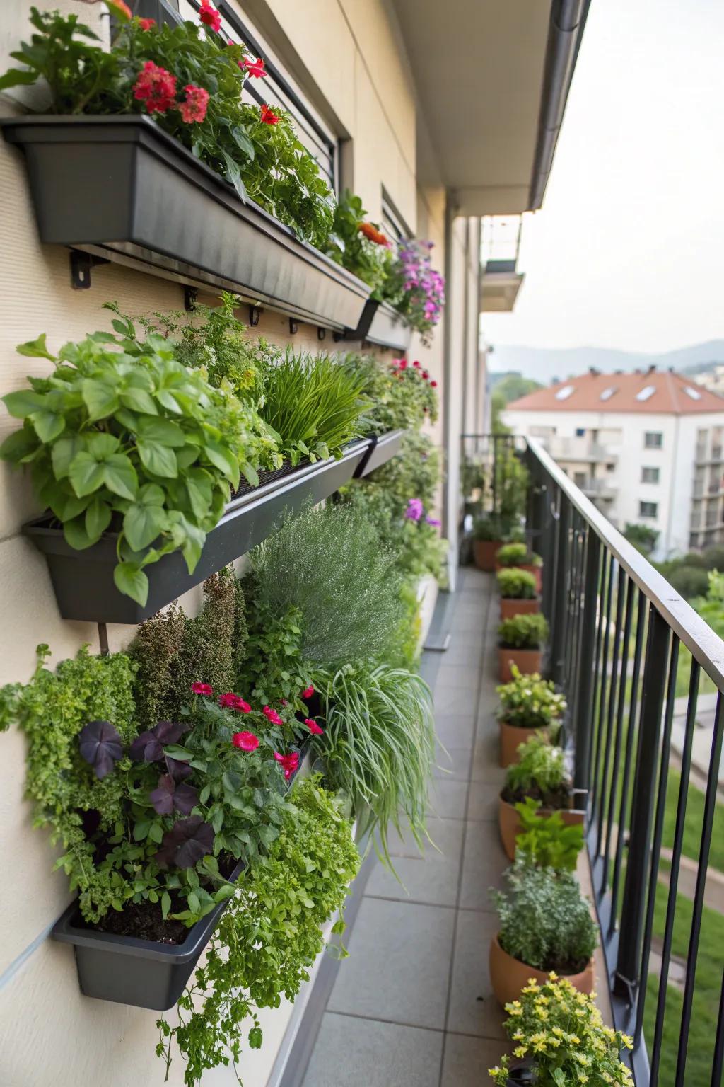 Maximize space with vertical gardening on your balcony.