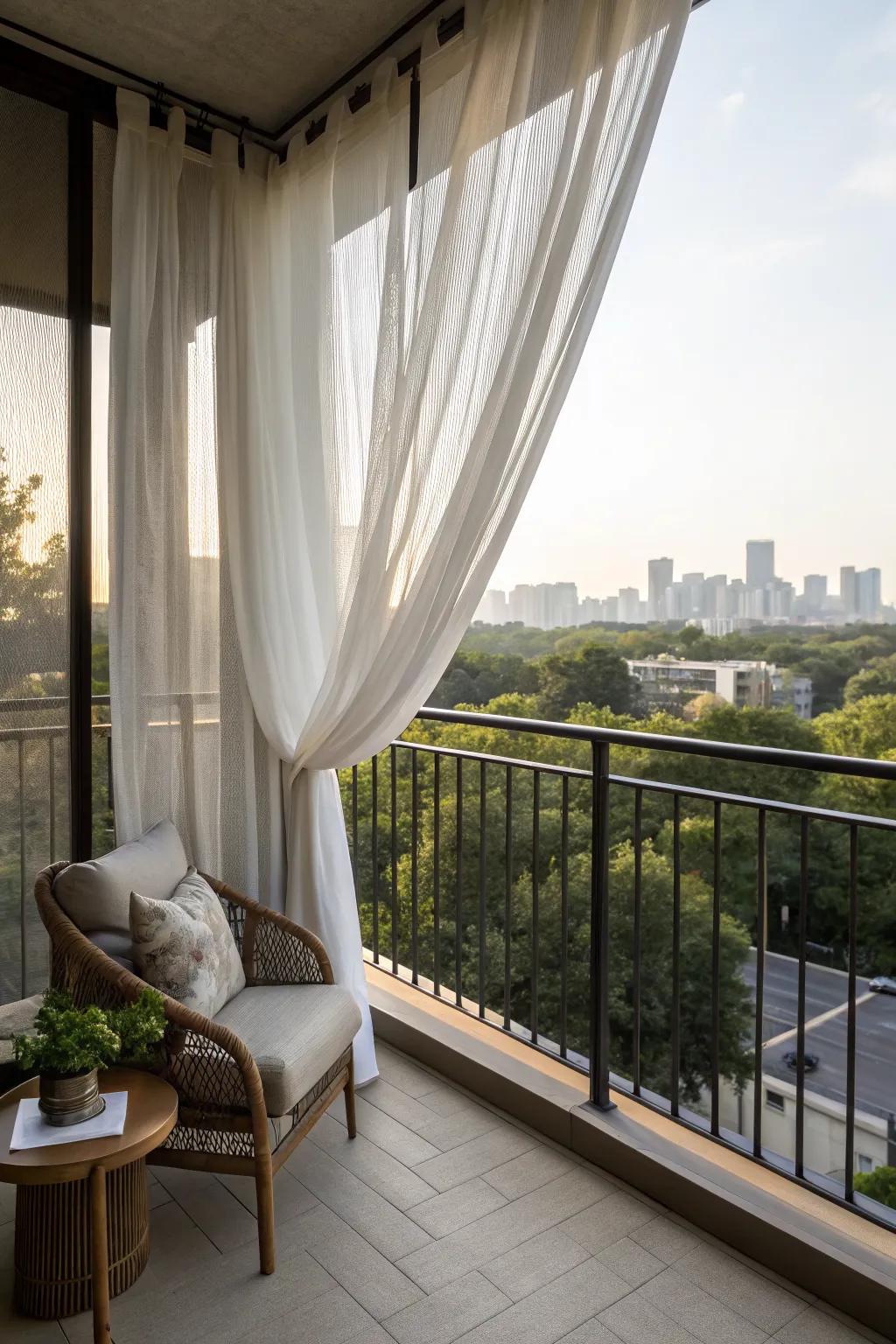 Outdoor curtains add elegance and privacy to your balcony.