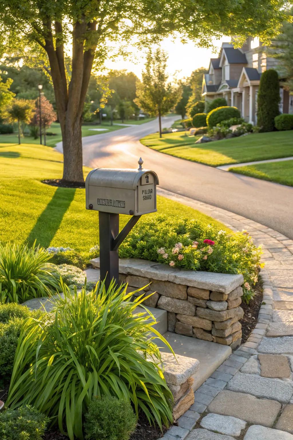 Stone borders add structure and elegance to your mailbox area.