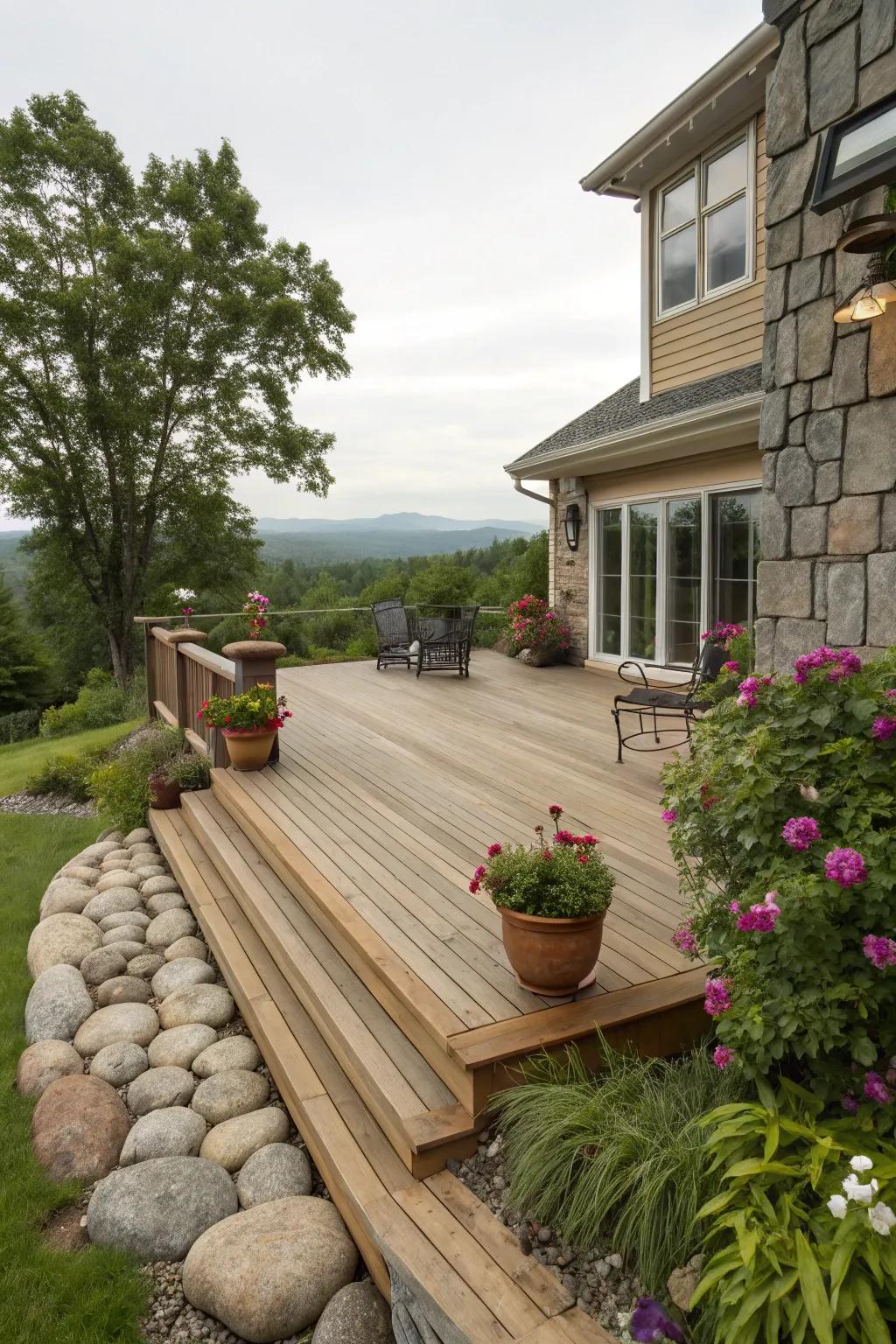 Mixing materials can create a vibrant and inviting deck atmosphere.