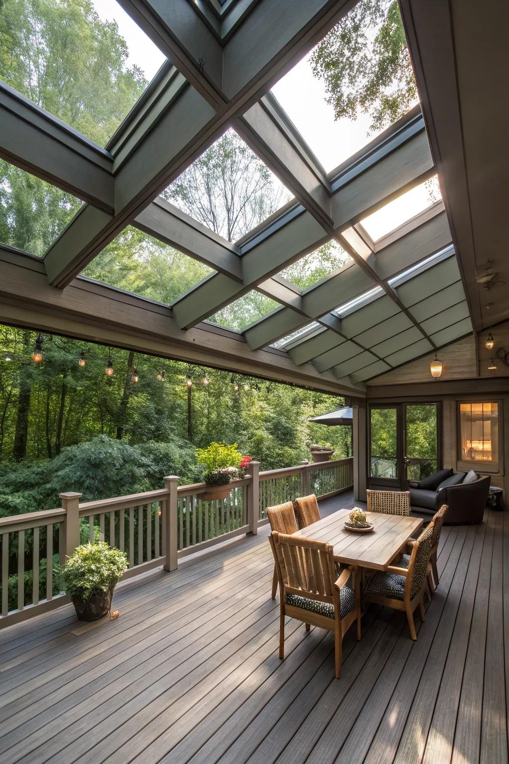 Skylights in a solid roof provide natural light while keeping the elements at bay.