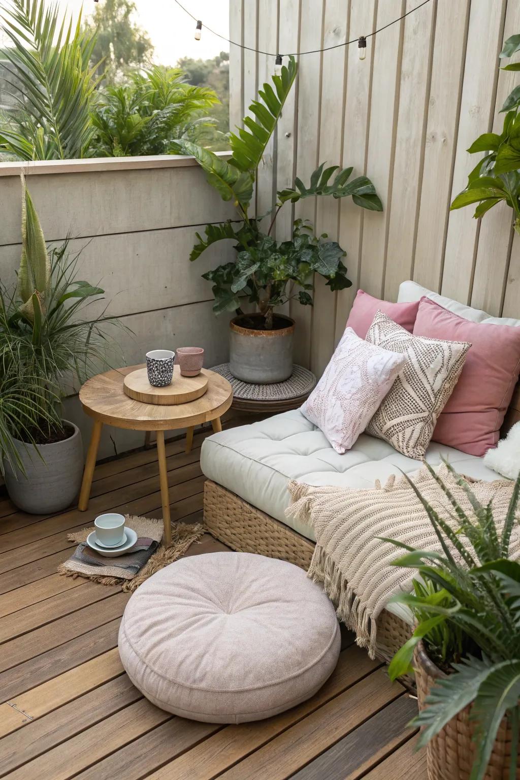 Create a cozy nook for relaxation on your deck.
