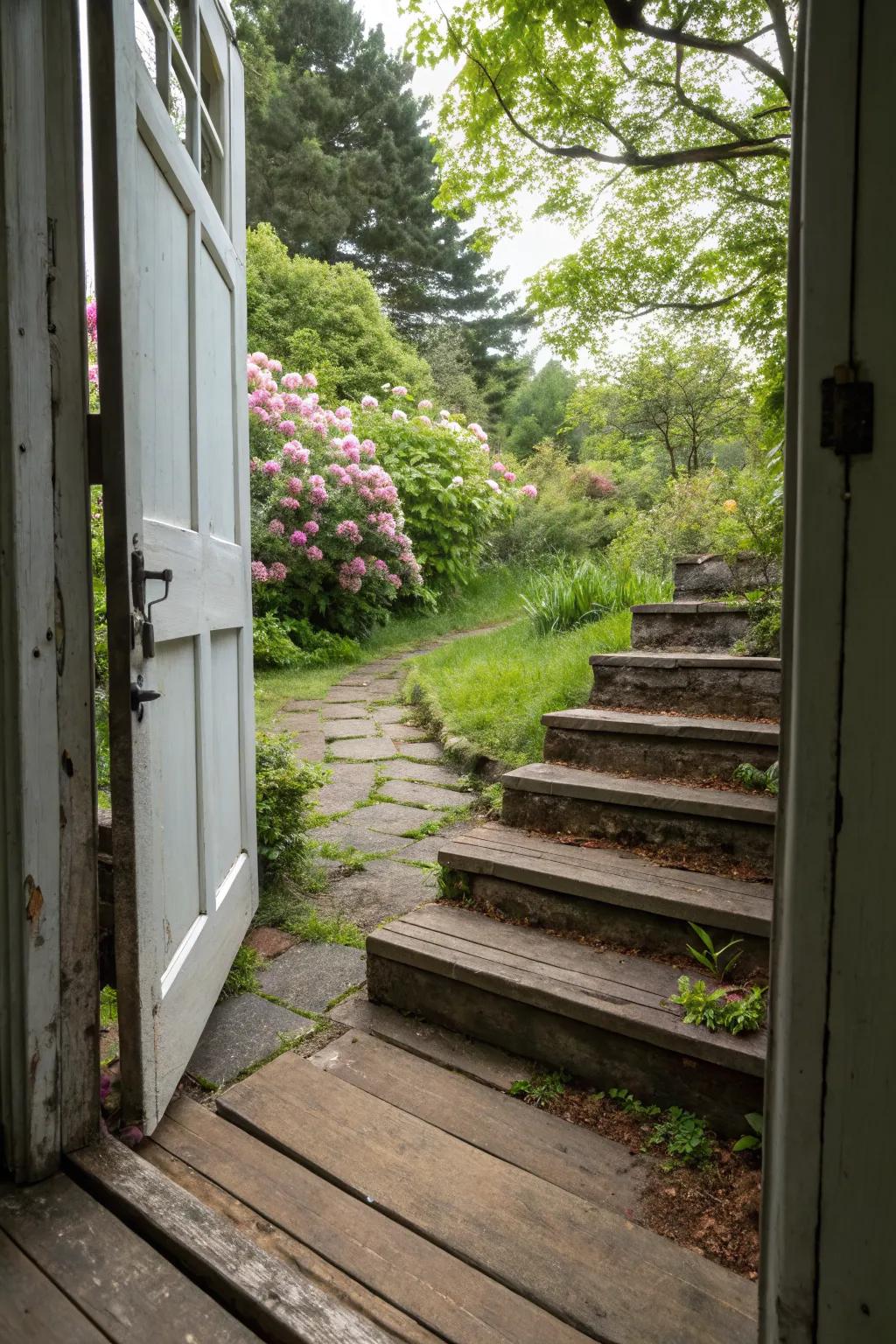 Wooden steps bring a warm, rustic feel to your landing.
