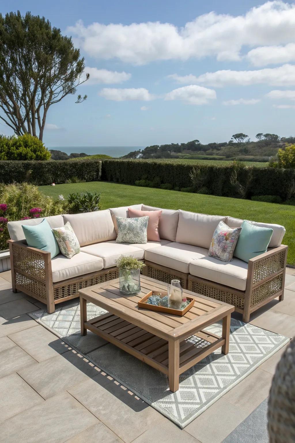 A versatile sectional sofa set that adapts to any backyard gathering.