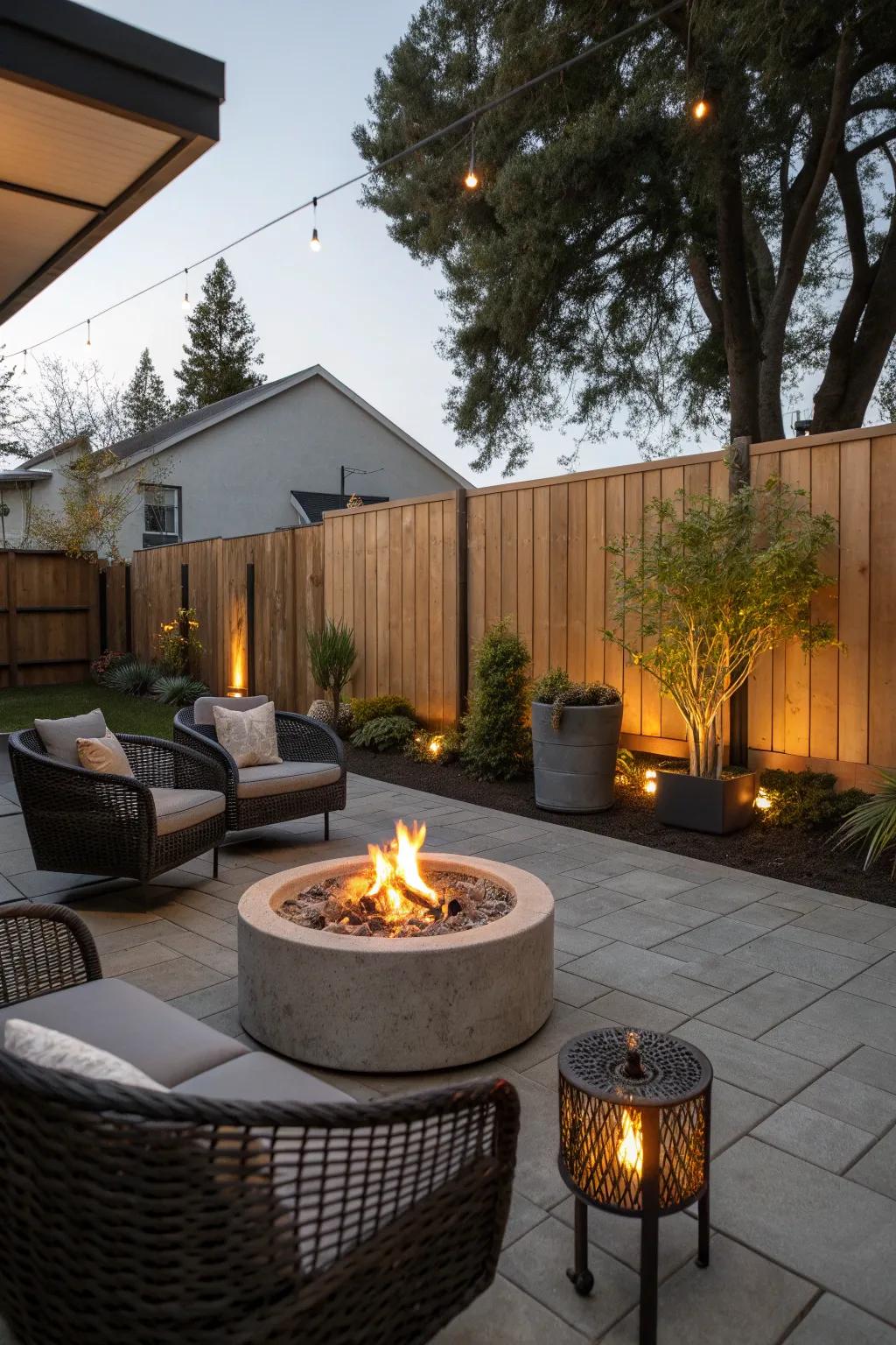A cozy fire pit that adds warmth and ambiance to the patio.