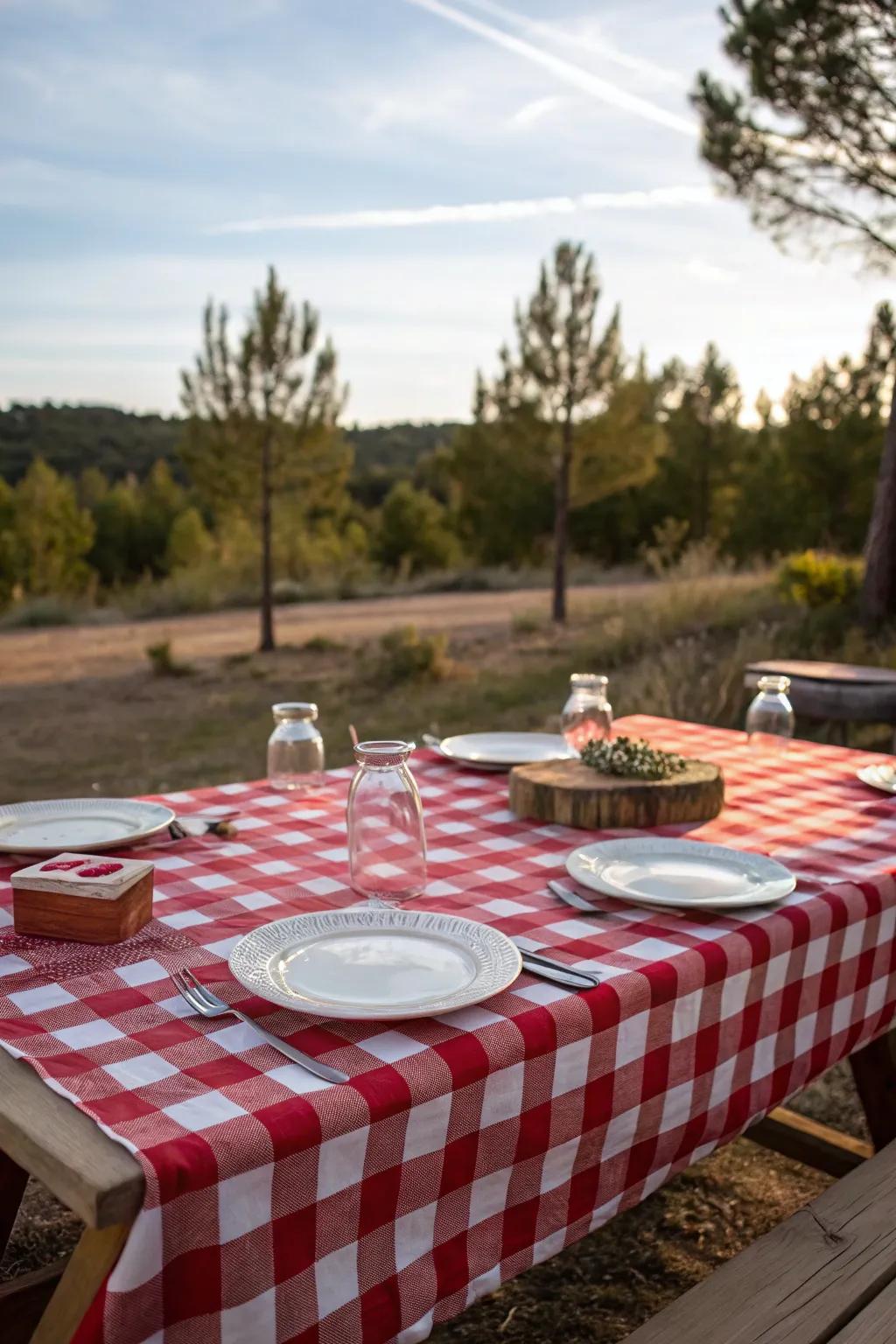 Checkered tablecloths add a classic touch to your BBQ setup.