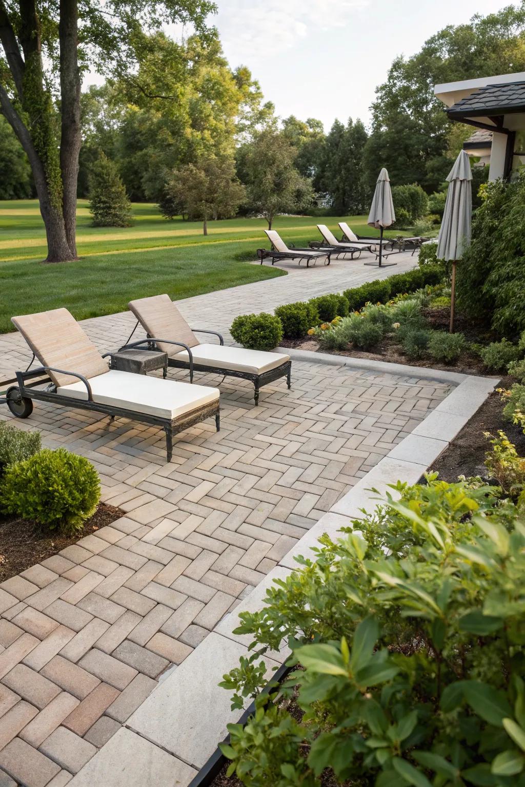 Herringbone patterns bring classic elegance to any patio.