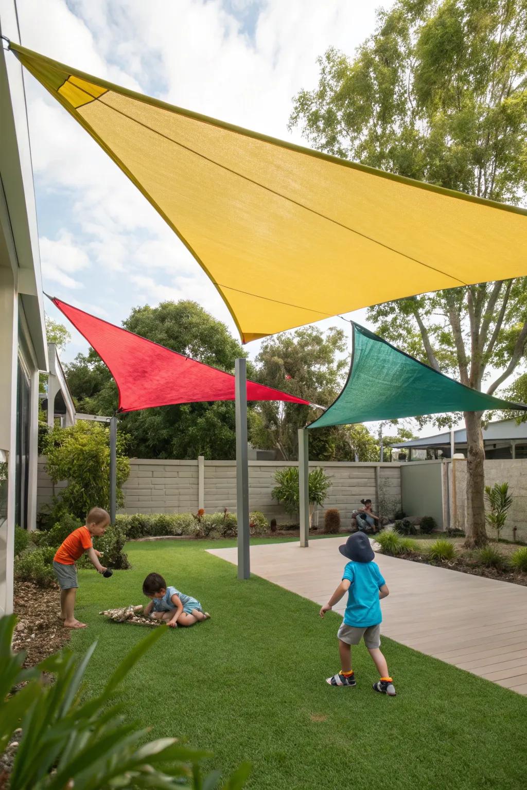 Vibrant shade sails bring life and shade to any outdoor space.