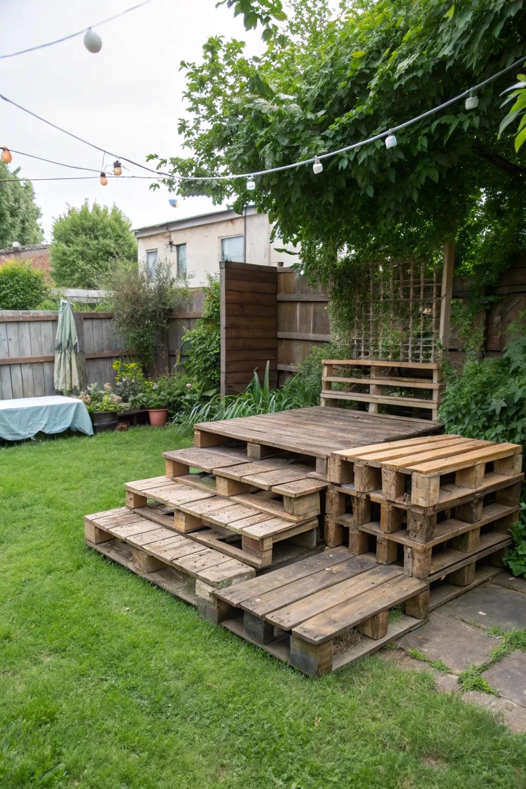 A rustic pallet stage brings performers closer to the audience in an eco-friendly way.