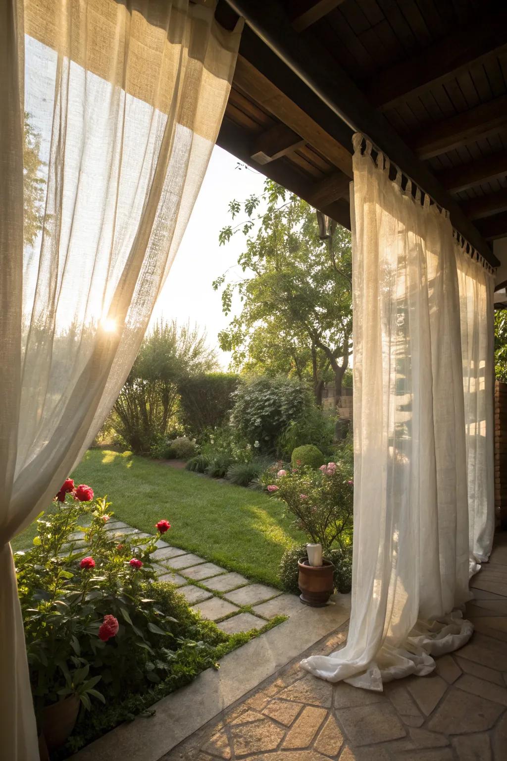 Sheer curtains offer elegance and light in your outdoor space.