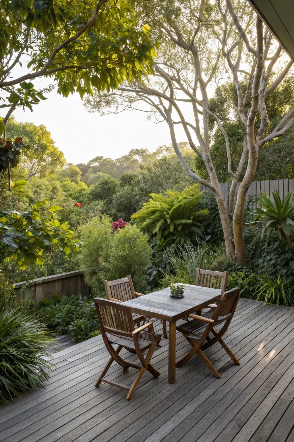 Integrate your deck with nature for a serene setting.