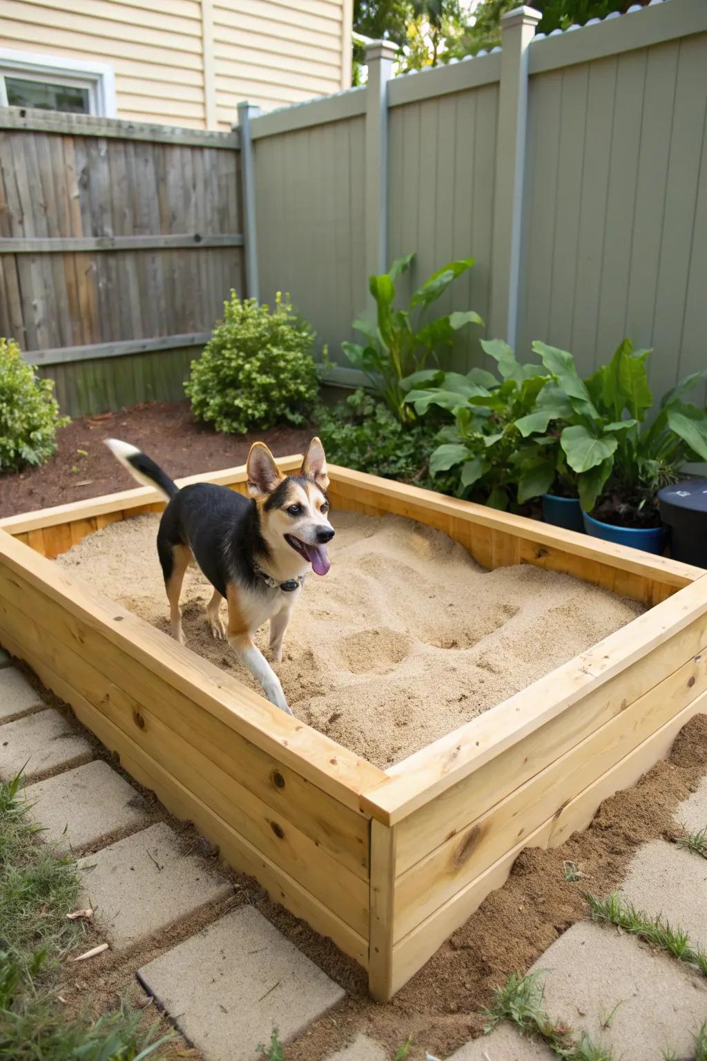 A designated digging area keeps your yard neat and your dog happy.