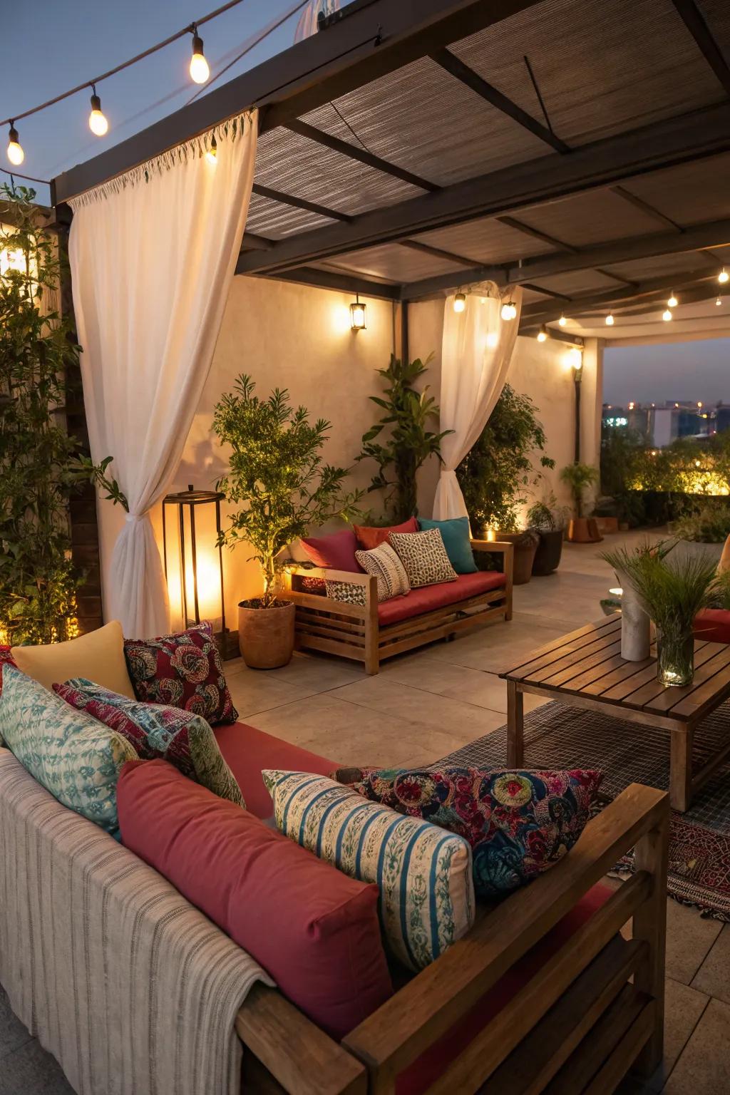 Create a warm and inviting lounge space on your patio.