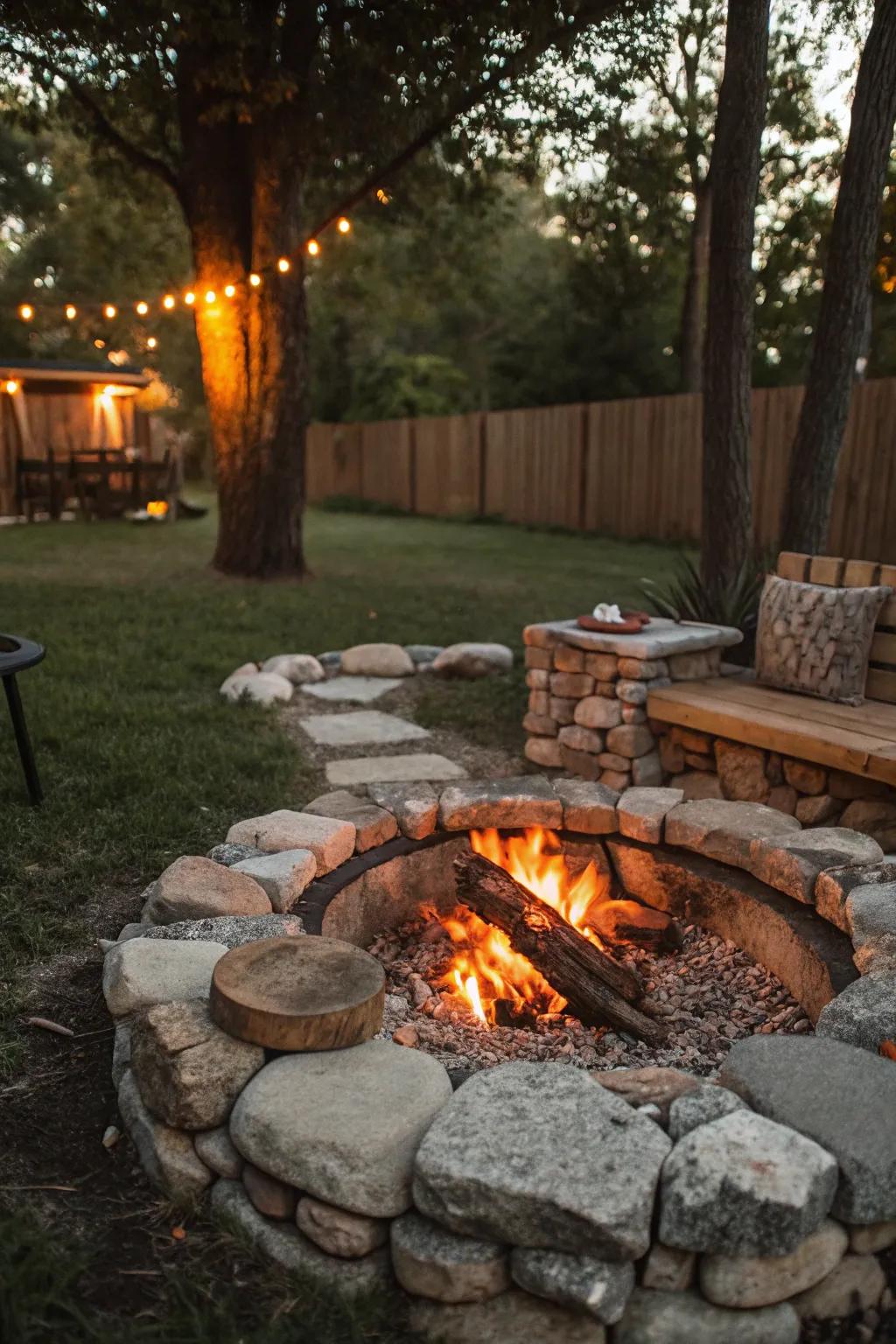 Gather around a rustic fire pit for warmth and companionship.