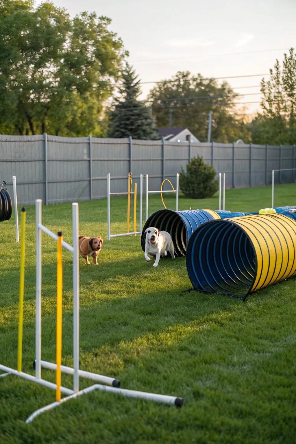 An agility course provides endless fun and exercise for energetic dogs.