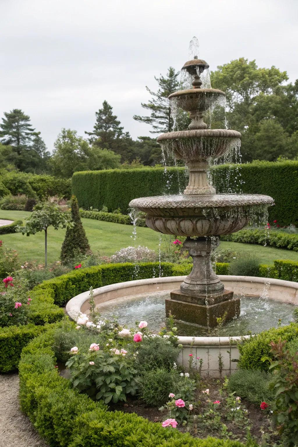 Classic tiered fountains add sophistication and charm.