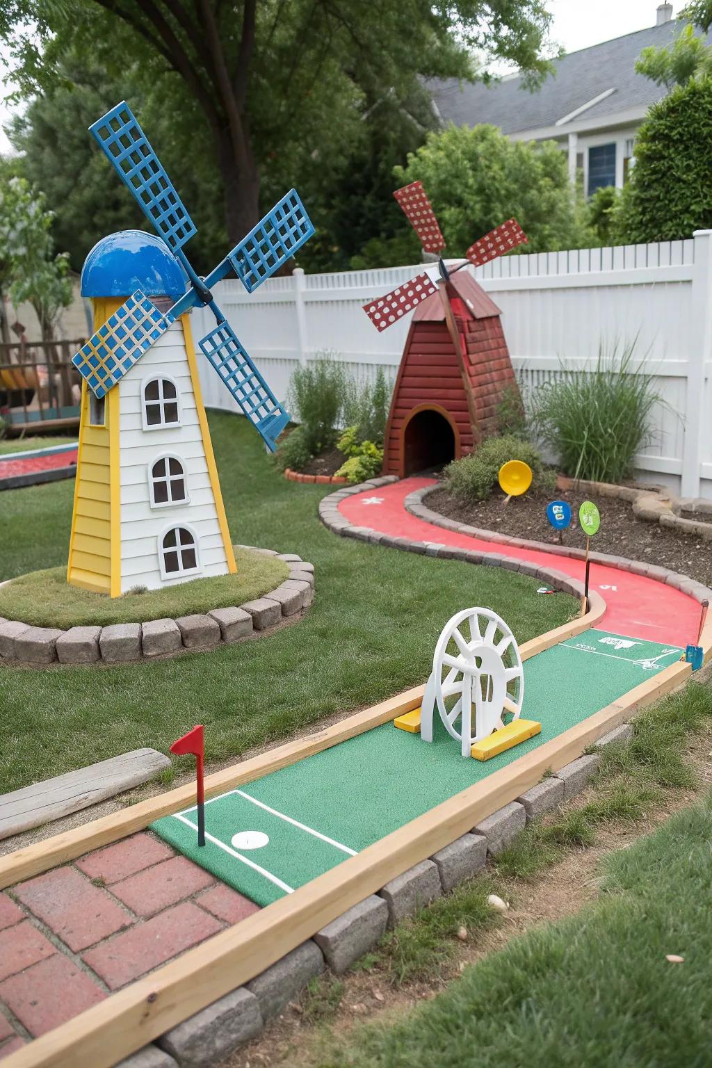 A mini golf course brings whimsical fun to your backyard.
