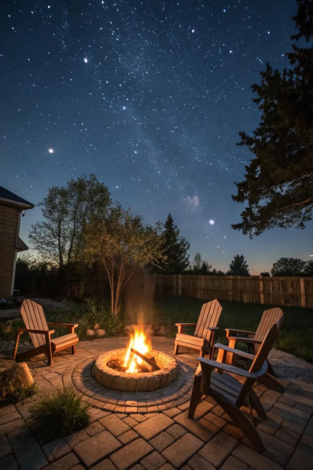A backyard fire pit ready for evening gatherings.
