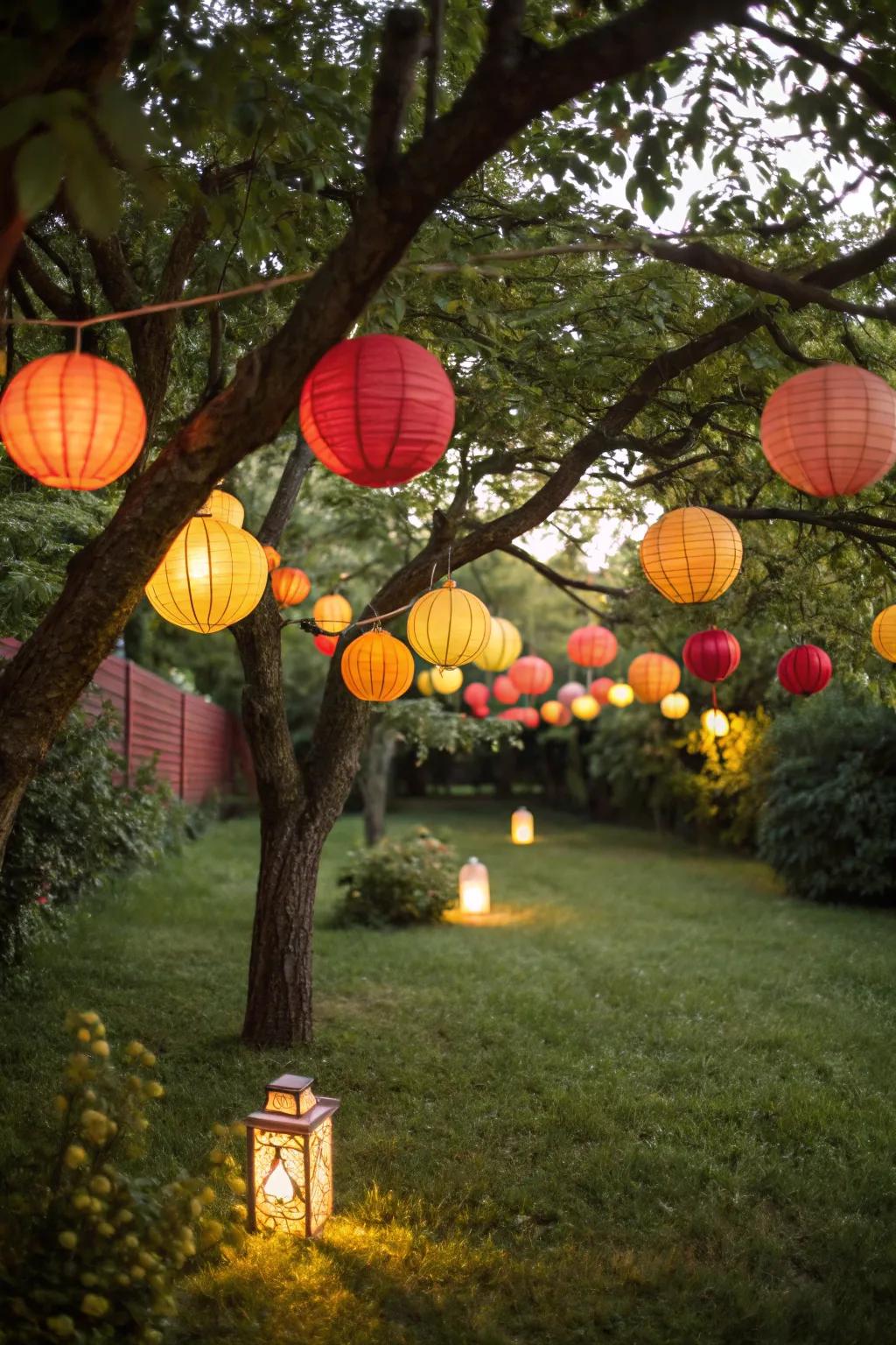 Bright lanterns add a splash of color to your luau decor.