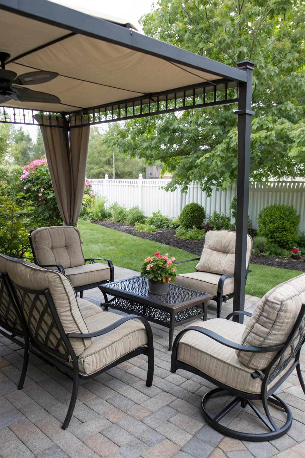 Comfortable outdoor seating invites relaxation and socializing.