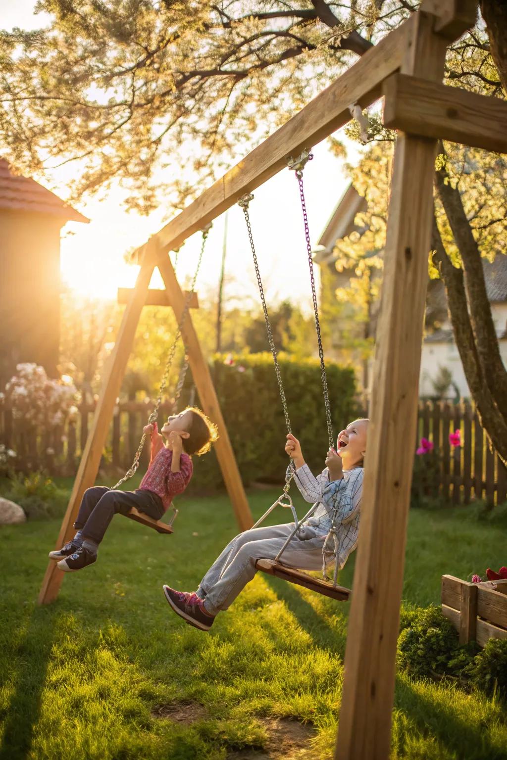Classic swings set up for joyful backyard moments.