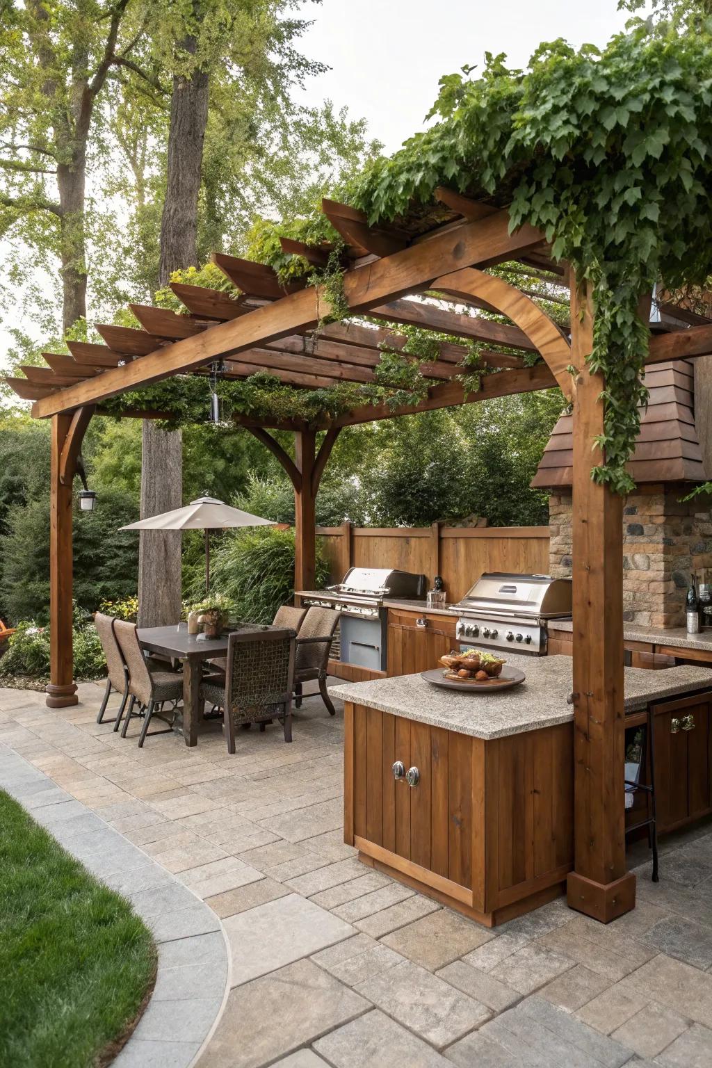 Enjoy your outdoor kitchen in any weather with a covered patio.
