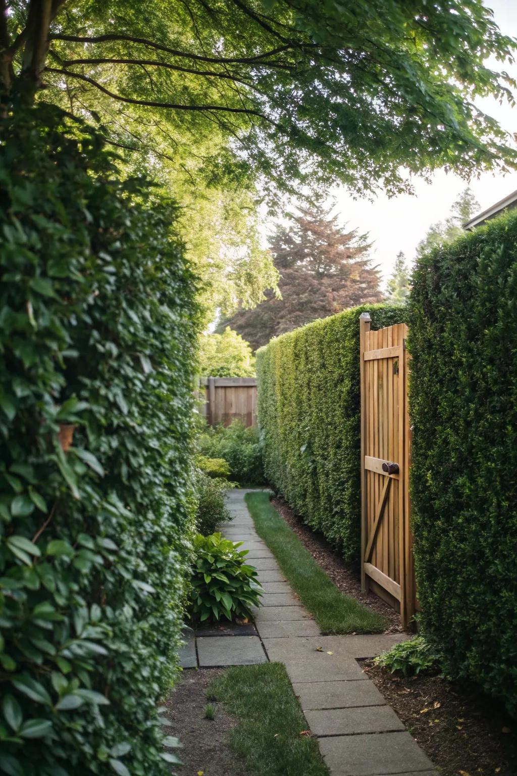 Tall hedges provide a lush, green privacy solution.