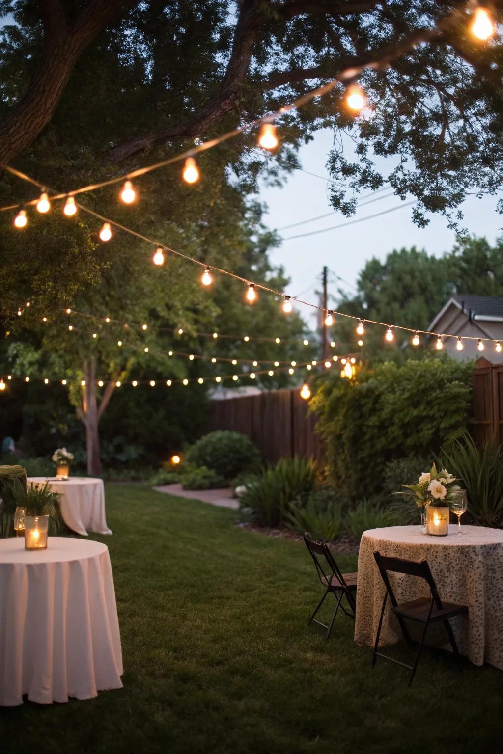 String lights add a touch of magic to the evening atmosphere.