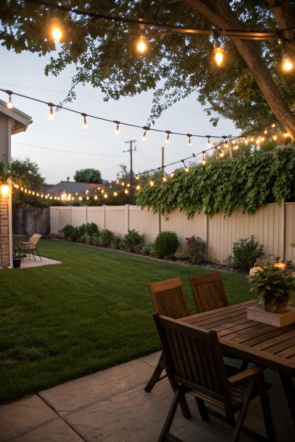 String lights add a touch of magic to any backyard setup.