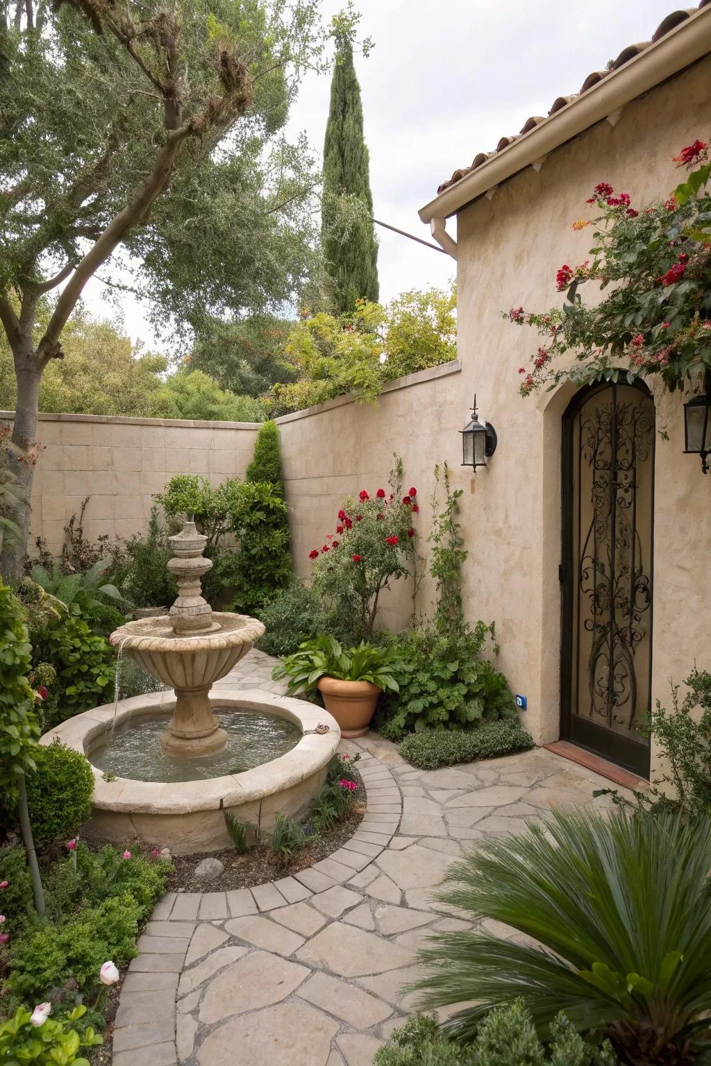 Stucco walls create a secluded and stylish retreat in your backyard.