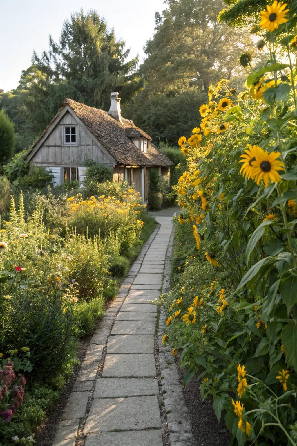 A sunflower-lined garden path leading to endless possibilities.