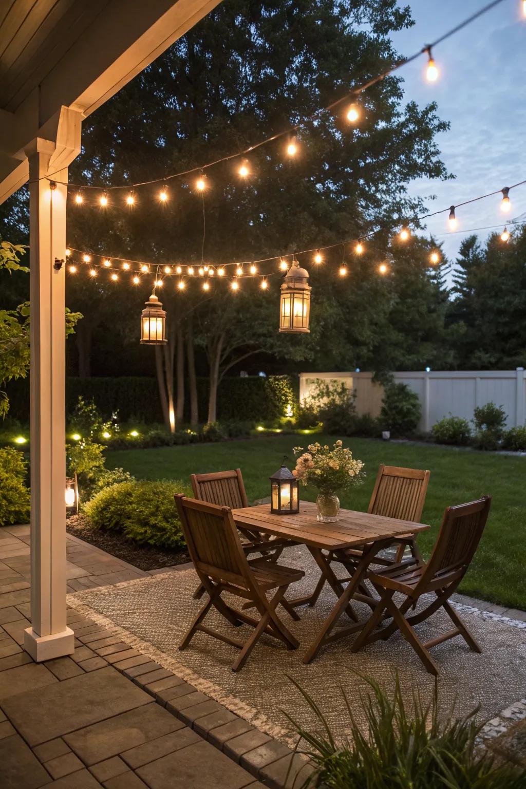 Enhance your backyard's charm with ambient string lighting.