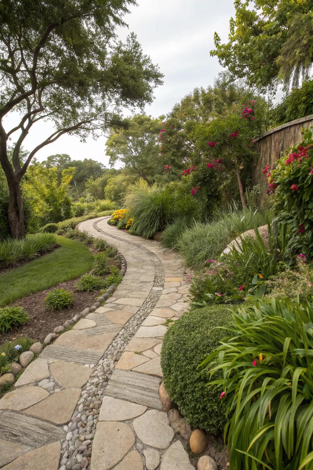 Curved pathways add a touch of charm and intrigue to your garden.