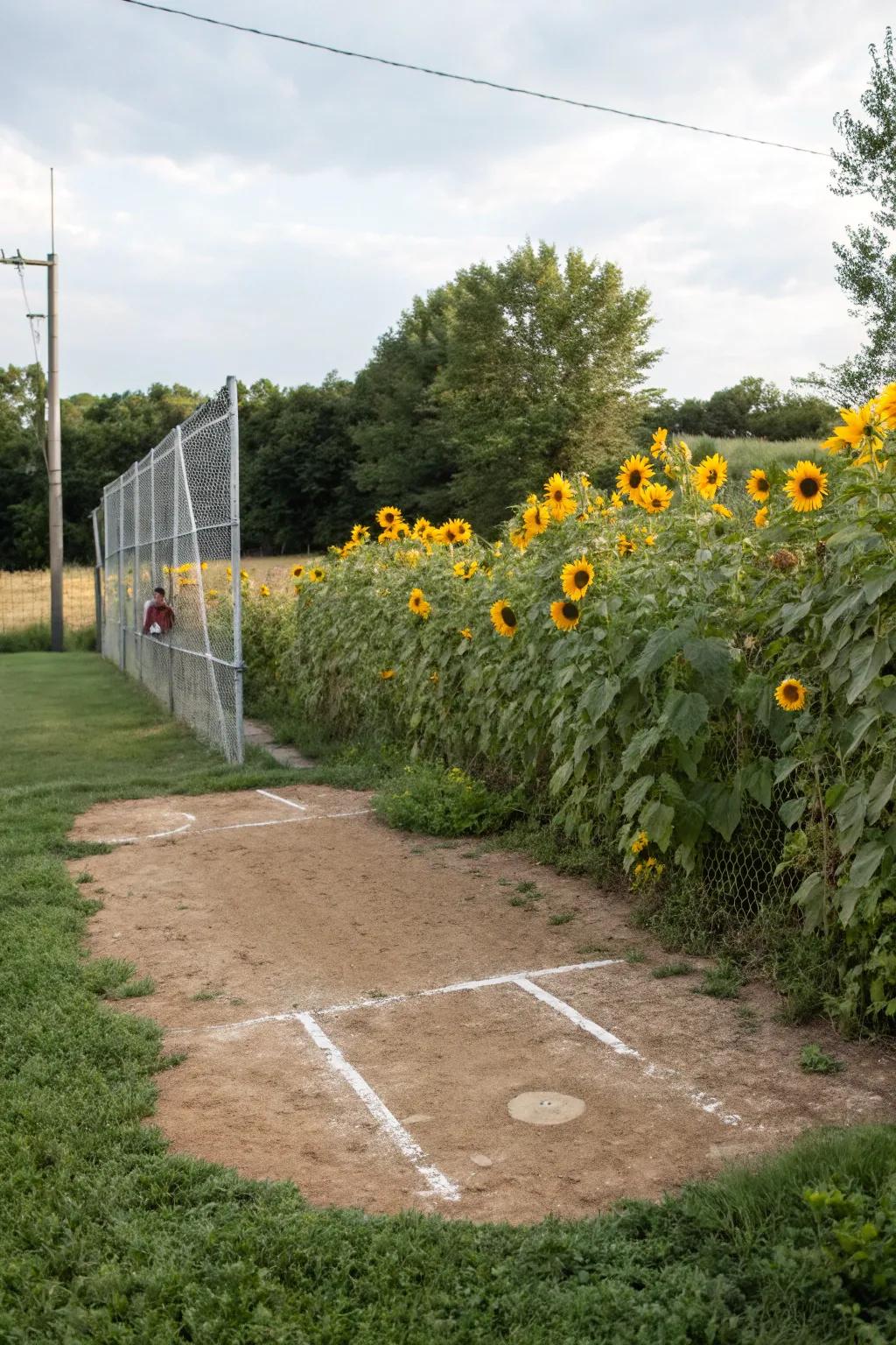 Natural elements like sunflowers make for beautiful and practical boundaries.