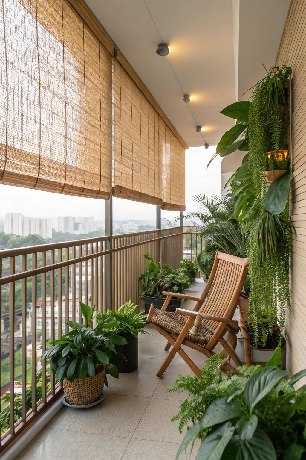 Bamboo blinds bring a touch of nature to your balcony.