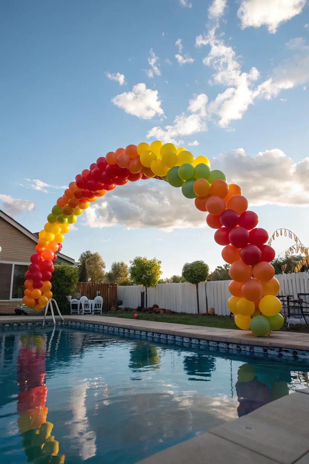 A balloon arch adds elegance and charm to your pool decor.