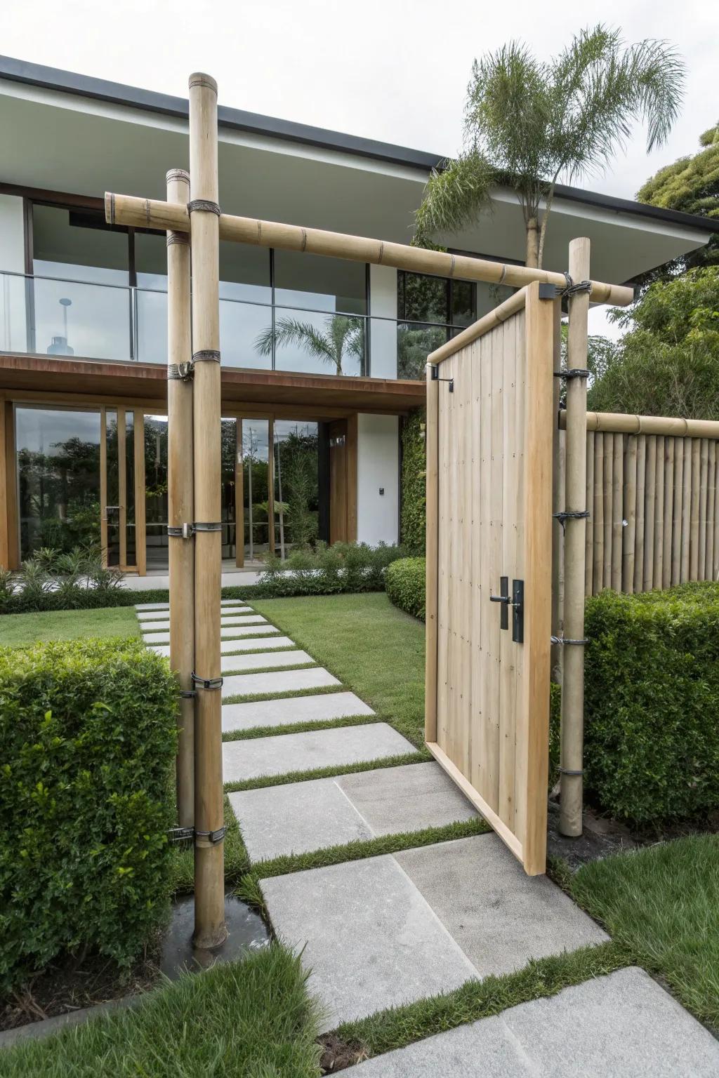 A chic, minimalist bamboo gate with a contemporary touch.